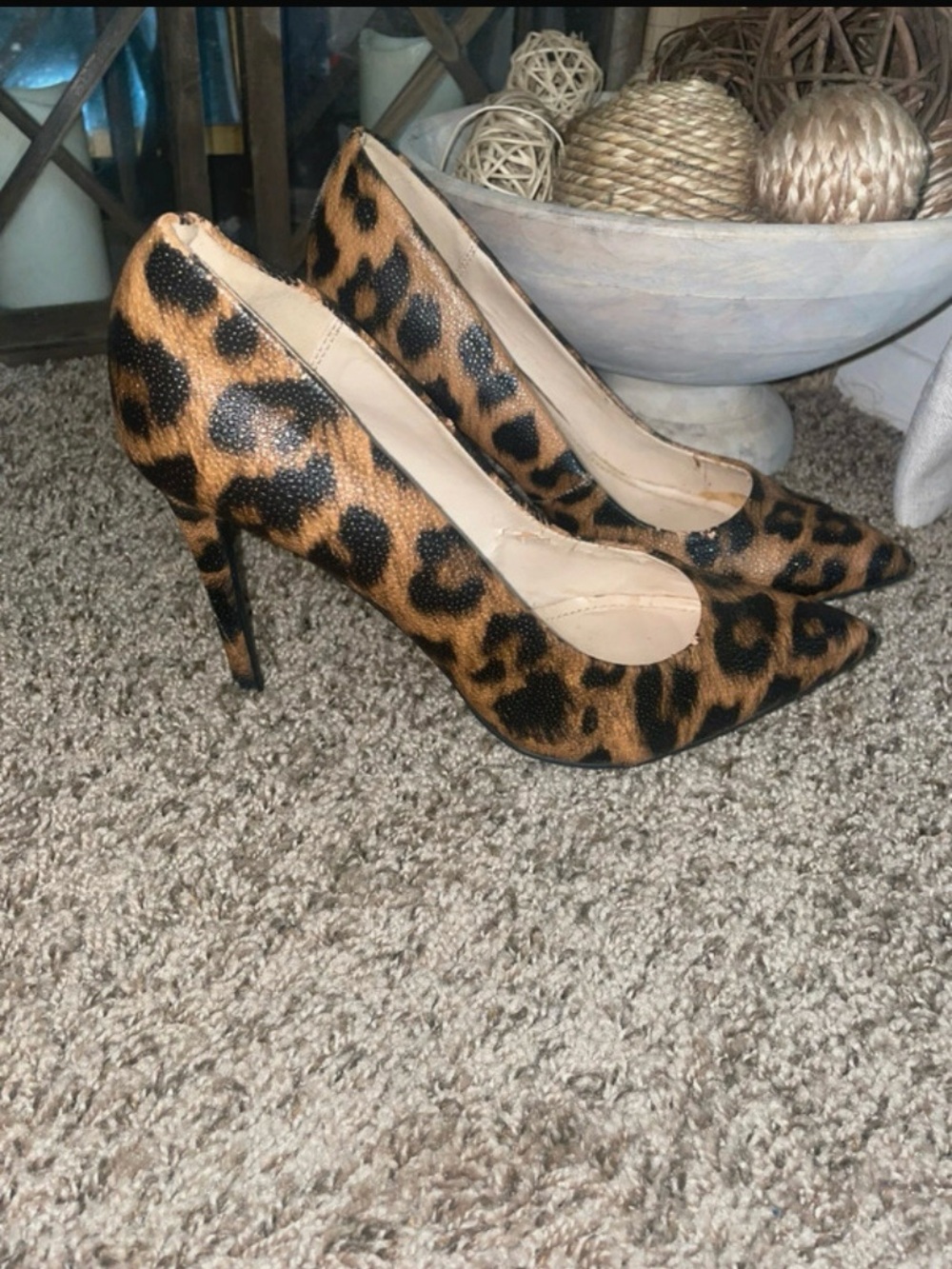 Leopard Print Pointed Toe High Heels - Brown/Black